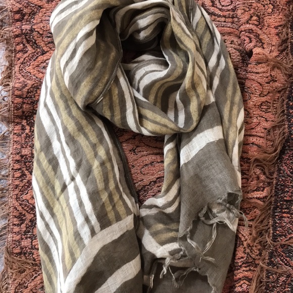 Lunn by Lilith 100% Linen Tabac Striped Scarf NWT - Picture 1 of 6